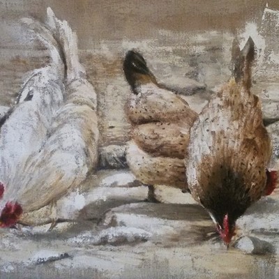 galline acrilico su juta